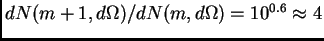 $ dN(m+1,d\Omega)/dN(m,d\Omega)=10^{0.6}\approx
4$
